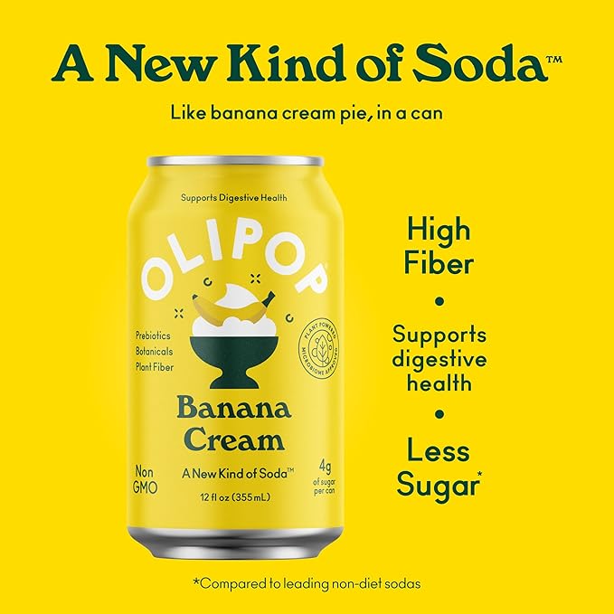 OLIPOP Prebiotic Soda Pop, Banana Cream, A New Kind of Soda Packed with Prebiotics, Fiber, and