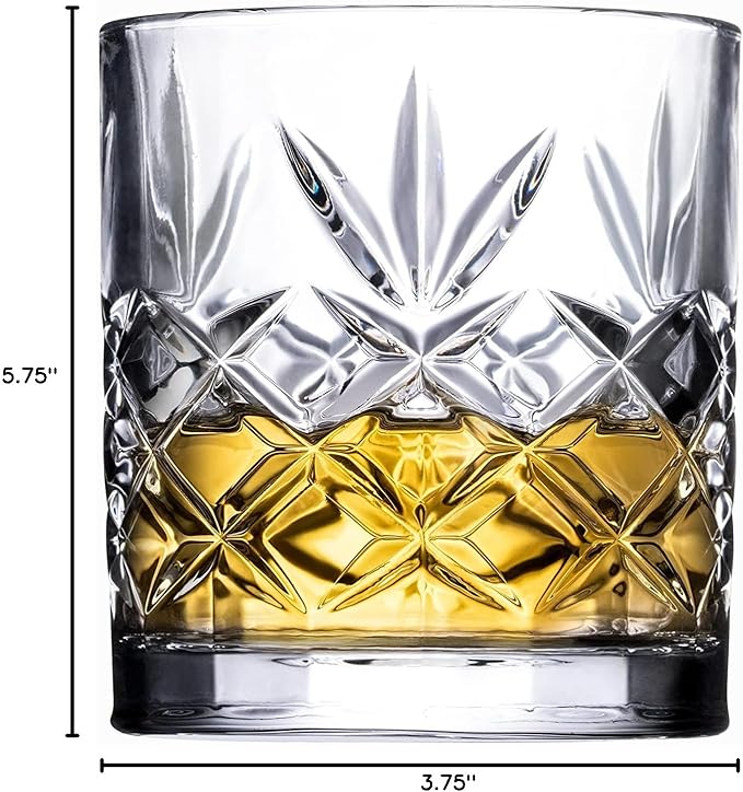 Royalty Art Whiskey Glasses - Set of 4 Premium Crystal Tumblers with The Distinctive Kinsley Design
