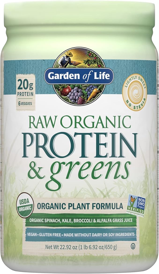 Garden of Life Raw Organic Protein & Greens Lightly Sweet, Vegan Protein Powder for Women and Men