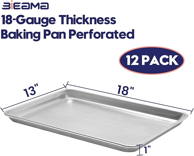 12 Pack Half Size 18" x 13" Aluminum Baking Sheet Pan Perforated, Commercial Bakery Equipment