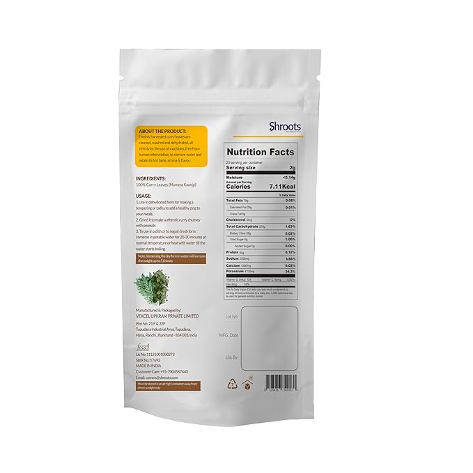 SHROOTS Dehydrated Curry Leaves Pure Vegetarian Gluten-Free No Added Salt Flavorful Kitchen