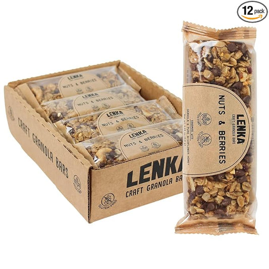 Lenka Bars - Nuts & Berries Snack Bars, Gluten Free, High Fiber, Kosher, Wholesome, No Artificial