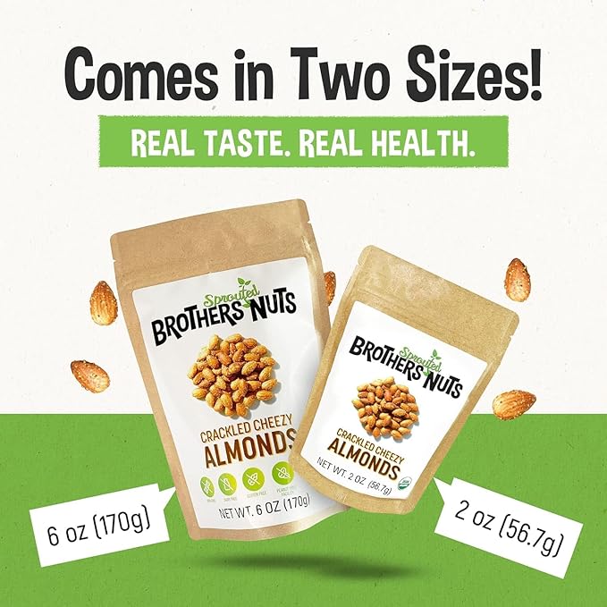 Brothers Nuts Crackled Cheezy Almonds – Organic, Sprouted Almonds – Healthy Keto Snack – Vegan