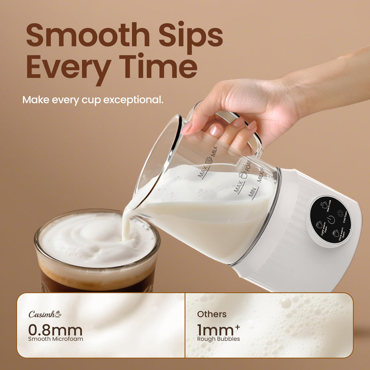 4-in-1 Electric Milk Frother and Steamer for Whole Milk, LED Touch Screen