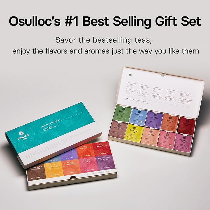 OSULLOC Premium Tea Collection (40 count, 10 flavors x 4 ea), Assorted Tea bag Sampler, Tea Gift