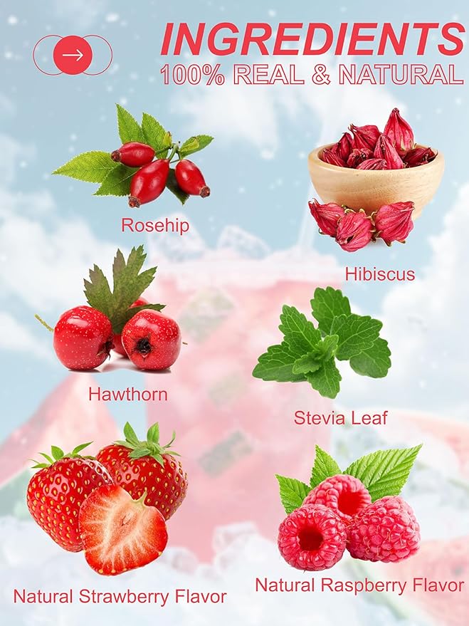TeeLux Strawberry Hibiscus Iced Tea, Natural Hibiscus Tea with Stevia and Rosehip, Tangy & Sweet