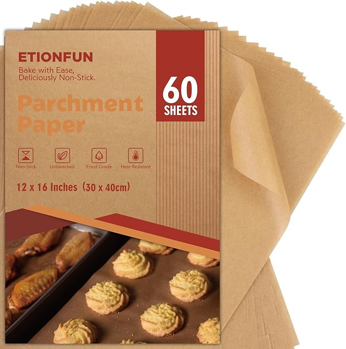 60Pcs Unbleached Parchment Paper Sheets for Baking. 12x16 Inches Parchment Paper, Precut Baking