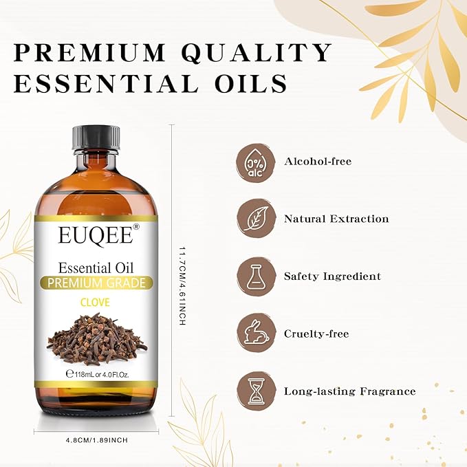 Clove Essential Oil Large Capacity (4 oz/118 ml) Premium Clove Bud Oil - with Glass Dropper, Great