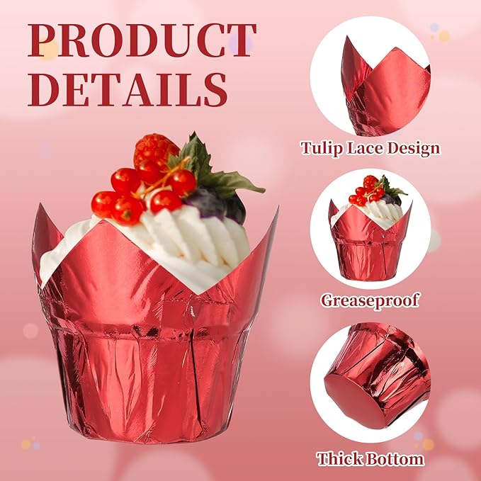 uxcell 100 Pcs Tulip Cupcake Liners, Muffins Liners Aluminum Foil Cupcake Wrappers Baking Cups