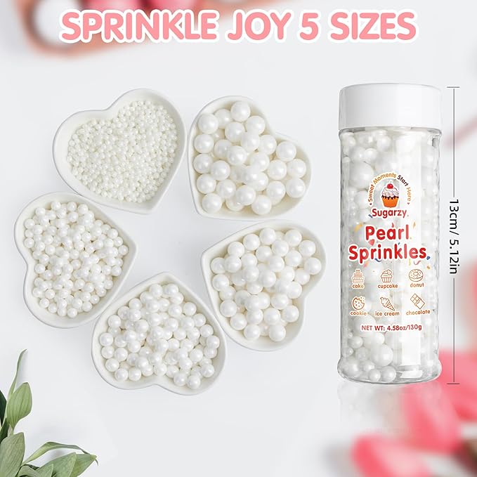 Edible White Pearl Sprinkles for Cake Decorating,Edible Pearl Sugar Mix Size 130g/4.58oz,Baking