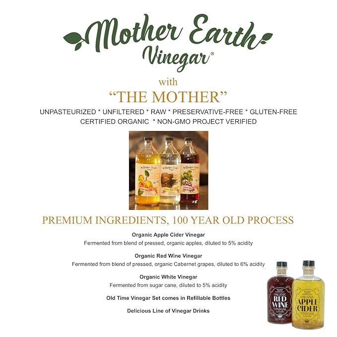 Mother Earth, Organic Apple Cider Vinegar with The Mother, Half Gallon, Fresh Pressed Organic