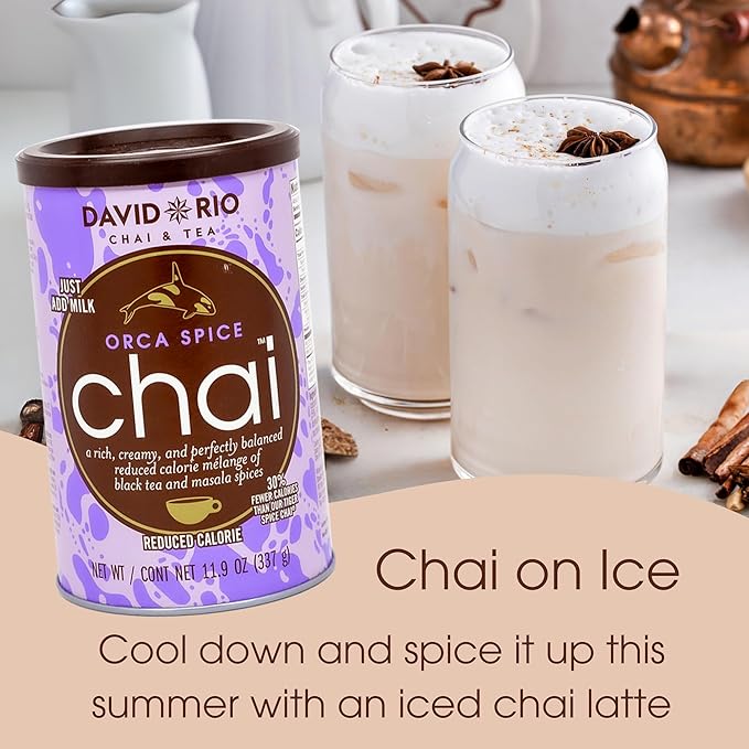Orca Spice Reduced Calorie Chai Tea Latte Mix, 11.9 Oz, Black Tea, Organic Spices, Sugar Free