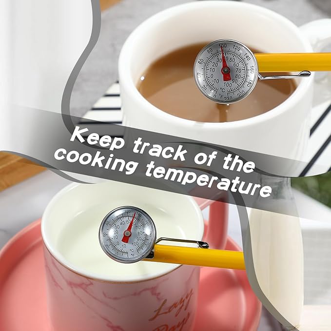 Xuhal 6 Pcs Stainless Steel Kitchen Thermometer with 5 Inch Long Stem 1 Inch Dial Thermometer Milk