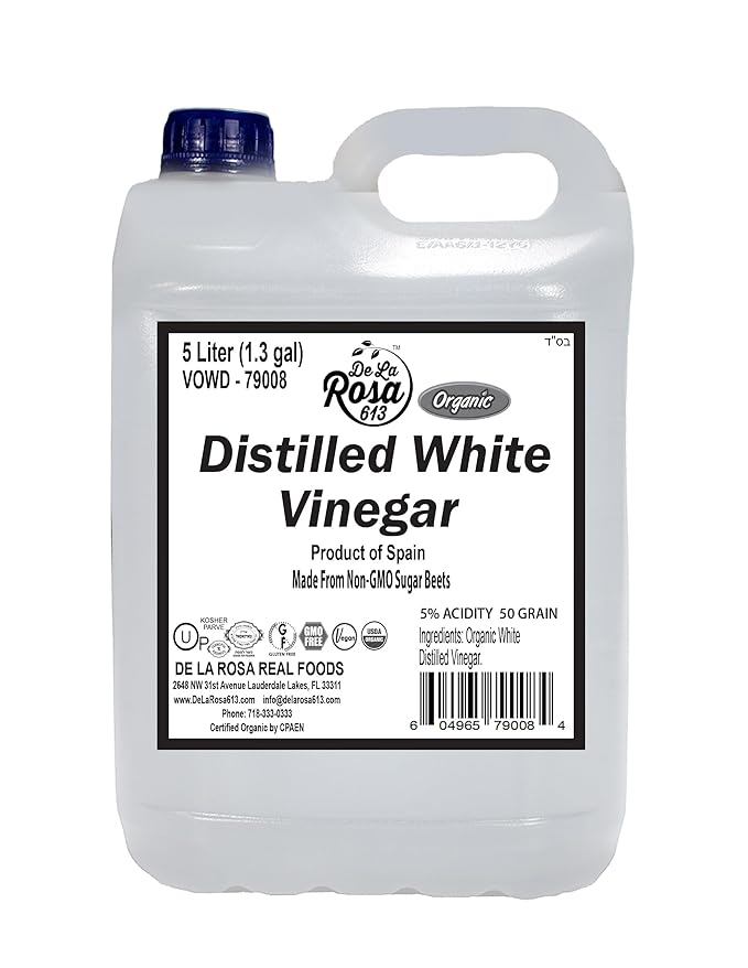 De La Rosa Organic Distilled White Vinegar, Raw & Unfiltered, Kosher for Passover, Vegan & Gluten
