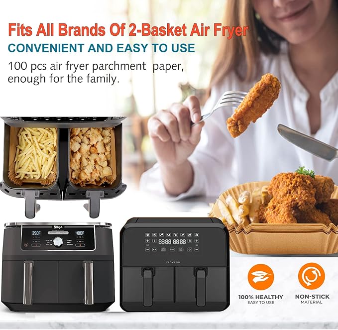 Air Fryer Liner Rectangular for Ninja Foodi Dual Basket 8QT 10QT, Bella Air Fryer Accessories, Air
