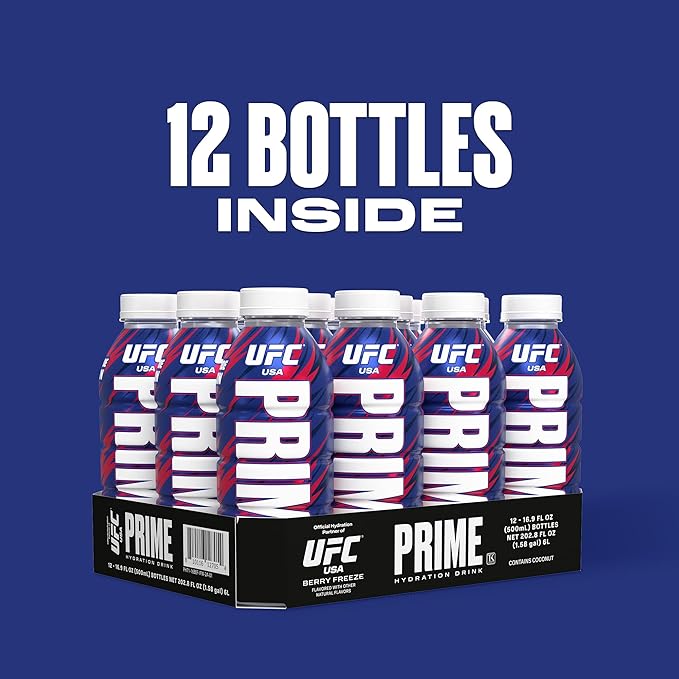 PRIME Hydration UFC, Sports Drinks, Electrolyte Enhanced for Replenishing Fluids, 250mg BCAAs, B