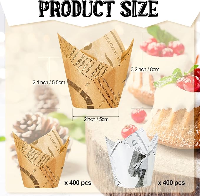 800 Pcs Tulip Cupcake Liners Baking Cups Muffin Baking Cupcake Liners Wrappers Greaseproof Tulip