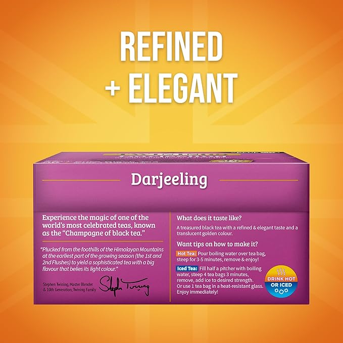 Twinings Darjeeling Black Tea Individually Wrapped Bags, 50 Count (Pack of 6), Delicate Light