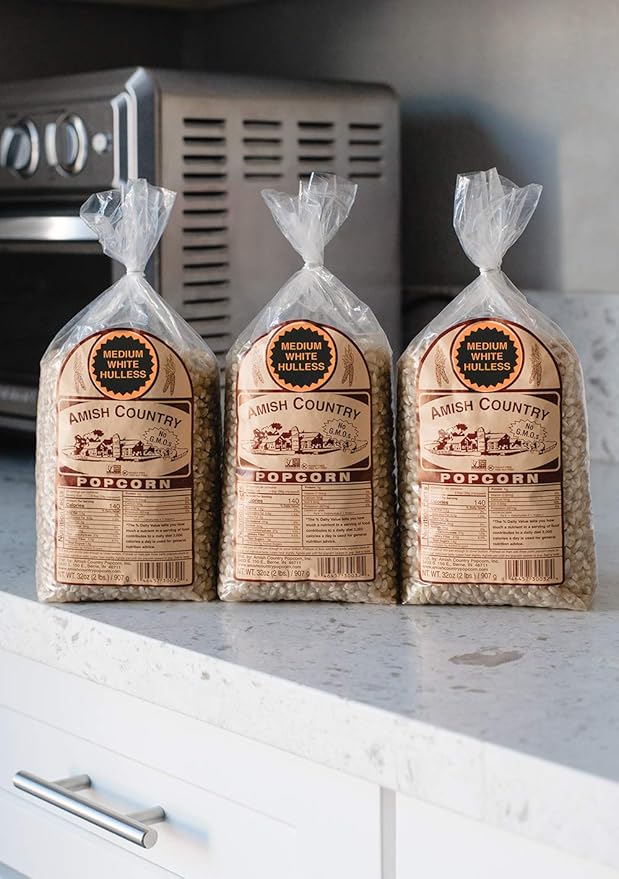 Amish Country Popcorn | 3-2 lb Bags | Medium White Popcorn Kernels | Old Fashioned, Non-GMO and