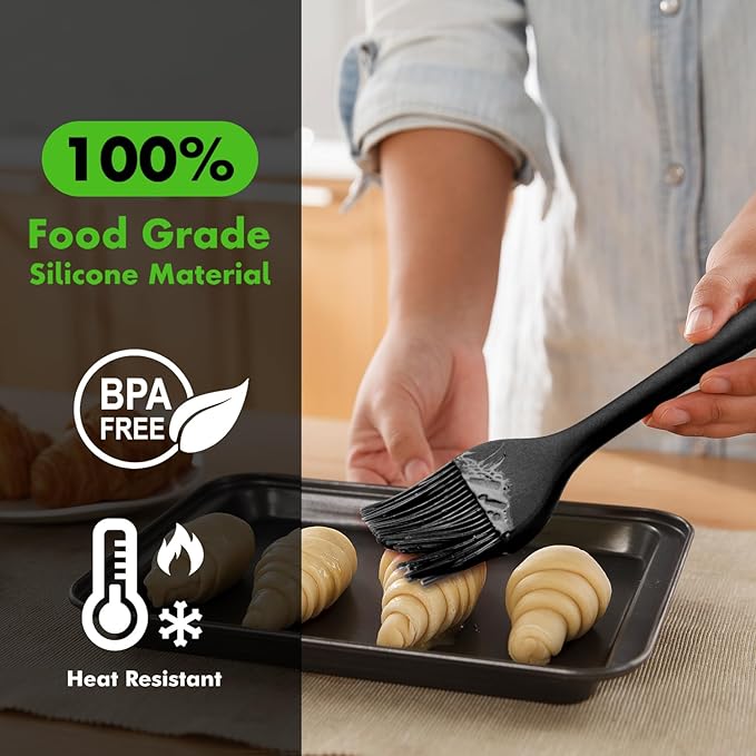 HOTEC 600℉ Heat Resistasnt Basting Brushes, BPA Free Silicone Pastry Brush, Spread Oil Butter Sauce