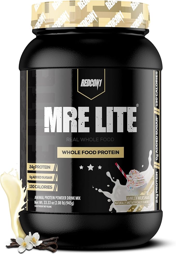 REDCON1 MRE Lite Whole Food Protein Powder, Vanilla Milkshake - Low Carb & Whey Free Meal