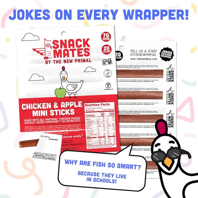 New Primal Snack Mates Chicken & Apple Sticks, Gluten Free Healthy Snacks for Kids, Low Sugar High