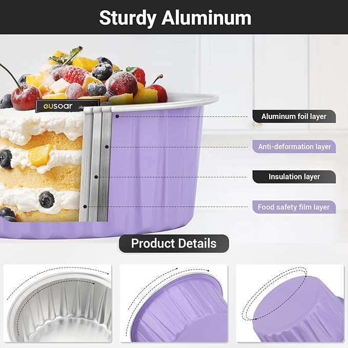EUSOAR Disposable Ramekins with Lids, Light Purple 25pcs 5oz Creme Brulee Ramekins Disposable