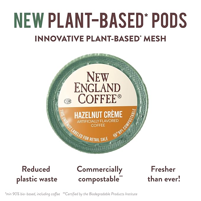 New England Coffee Hazelnut Crème Medium Roast Single Serve Pods, 12ct Box (Pack of 6)