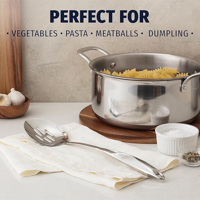 Zulay Kitchen Stainless Steel Slotted Spoon - Large Cooking Spoon - Durable Premium Stainless Steel