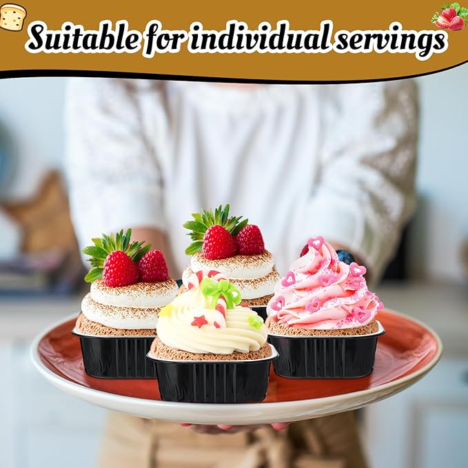 Aoriher 150 Pieces 10 oz Mini Cake Pans with Lids Aluminum Foil Baking Cups Square Disposable 4" x