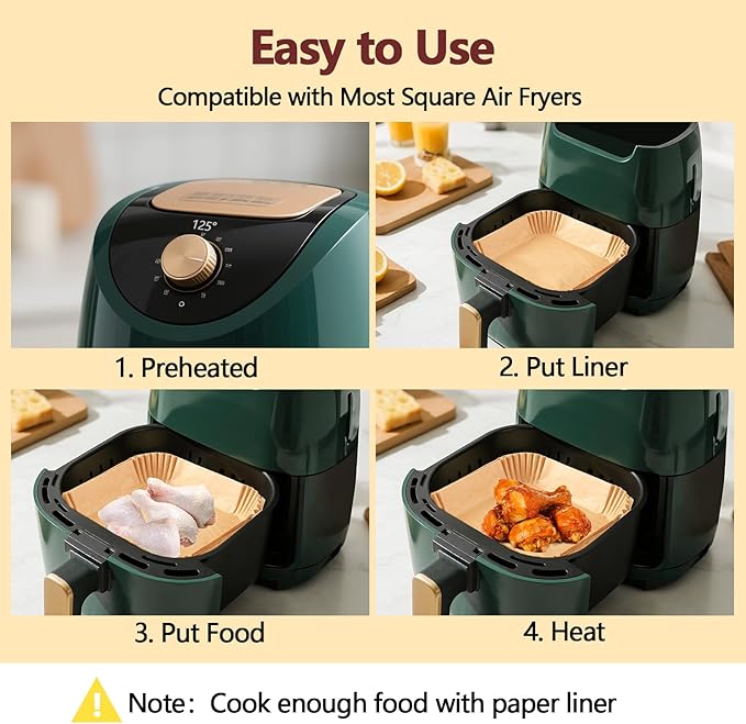 10 Inch Air Fryer Liners Disposable-150PCS Square Parchment Paper Liners,Heat Resistant &