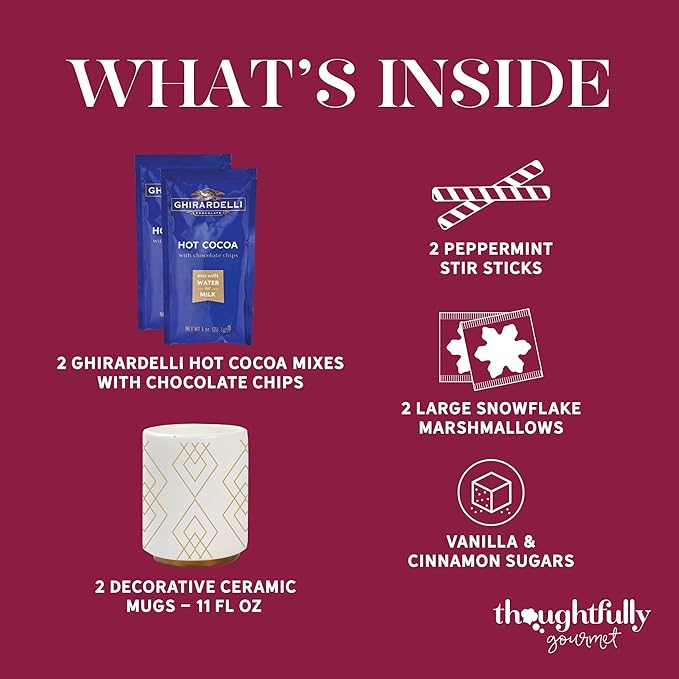 Hot Cocoa for Two Gift Set Made with Ghirardelli, Includes 2 Mugs, 2 Hot Cocoa Mixes, 2 Sugar