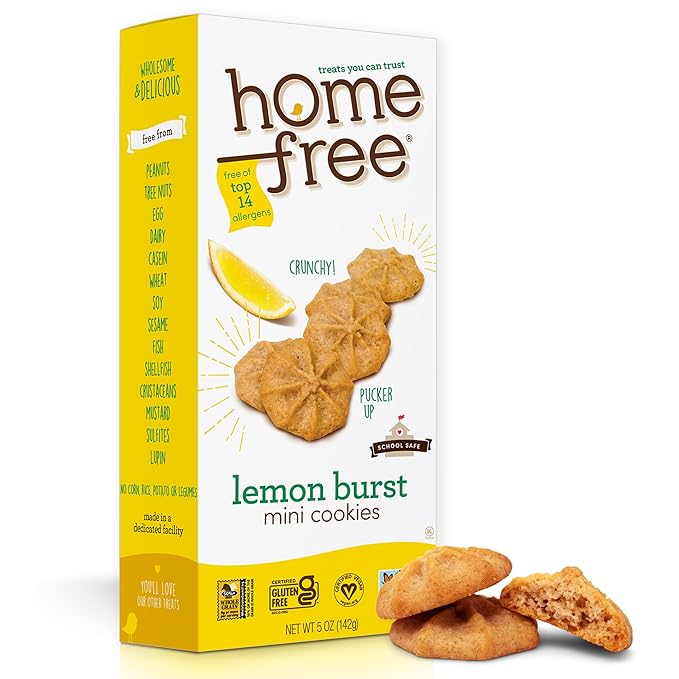 Homefree Mini Lemon Burst Cookies, Gluten Free, Nut Free, Vegan, School Safe and Allergy Friendly