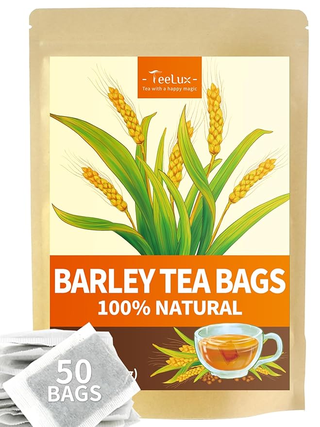 TeeLux Barley Tea Bags, Pure Roasted Barley Tea, Caffeine Free, Sugar Free, Nutty Flavor, 2g x 50