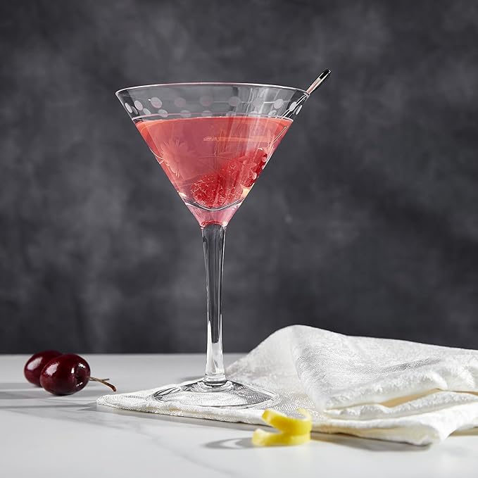 Premium Delight Vintage Cocktail Glasses Set of 4, 9.6 oz – Hand-Blown with Etched Long Stem