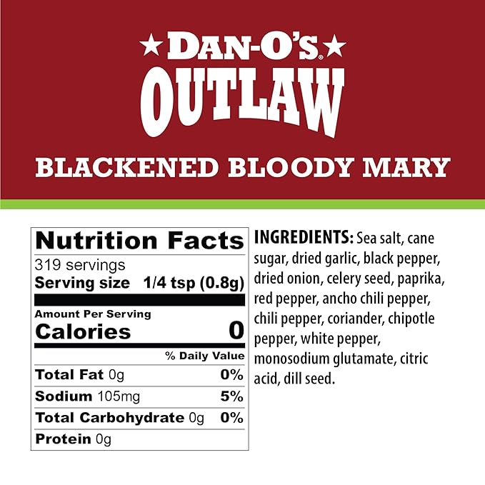 Dan-O's Outlaws Blackened Bloody Mary Seasoning, 9 oz Bottle, All Purpose Seasoning for Chicken