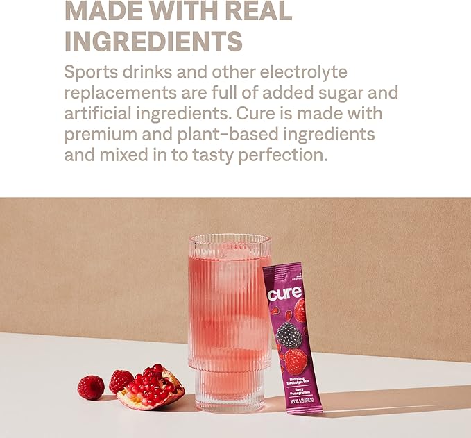 Cure Hydration | Plant-Based Electrolyte Drink Mix | No Added Sugar | FSA-HSA | Dehydration Relief