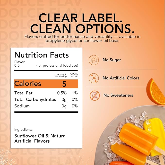 Dolce Flav Orange Creamsicle Extract - 8 Ounce Oil-Soluble Multipurpose Flavoring Ideal for Candy