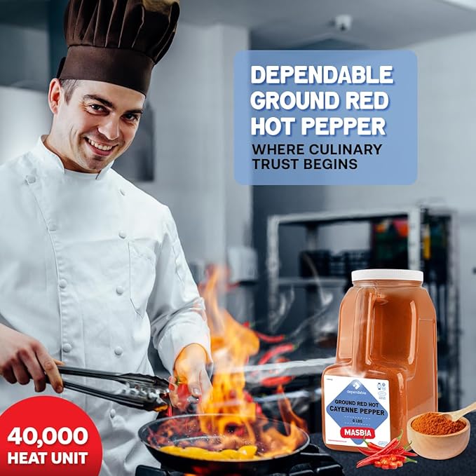 Dependable Food Ground Red Pepper | 6 Lb. Jar | 40,000 SHU Heat | Bulk, Kosher Cayenne Pepper