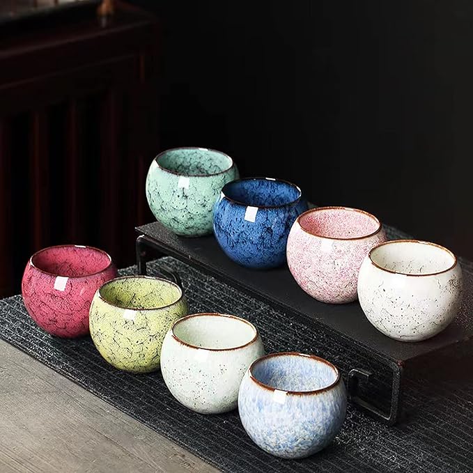 MQjzsh Handmade Chinese Japanese Tea Bowls, Tea Cup Set, 4 Pack, 110ml / 3.7oz for Office, Home