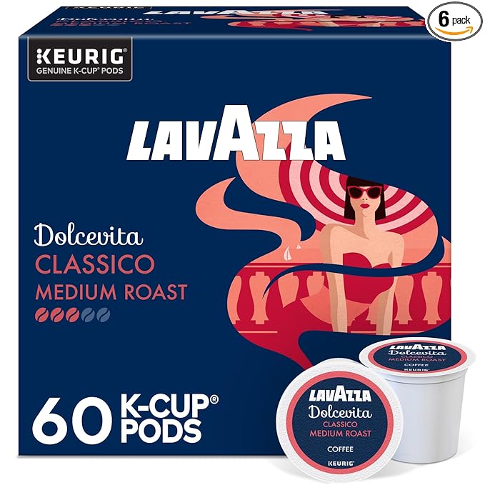 Lavazza Dolcevita Classico, Single-Serve Keurig K-Cup Pods, Medium Roast Coffee, 60-Count Box (6