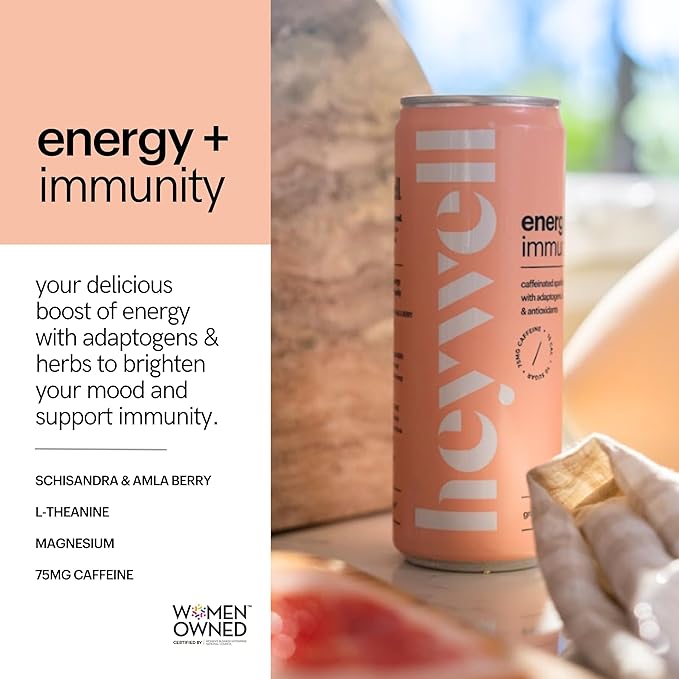 Heywell Sparkling Adaptogenic Water, Energy and Immunity, Grapefruit Flavor, 12 Fluid Ounce (Pack