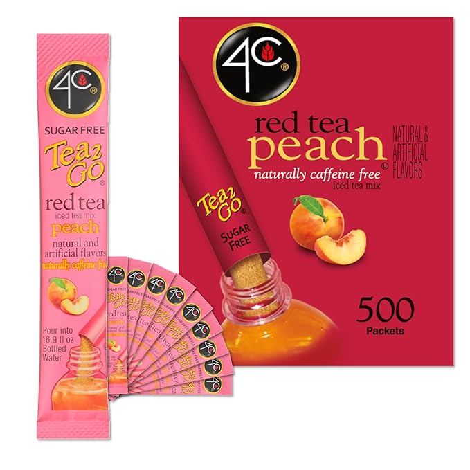4C Powder Drink Stix, Red Tea Peach 500 Count, Bulk Buy, Singles Stix, On the Go, Refreshing Water