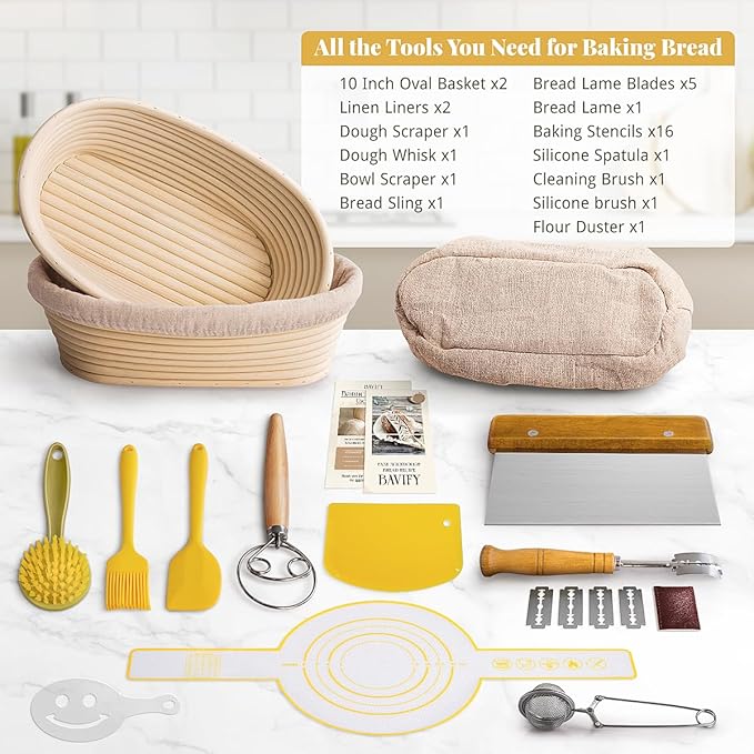 Sourdough Starter Kit, Sourdough Bread Baking Supplies with 2 Pcs 10" Oval Banneton Bread Proofing