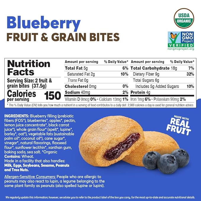 Olyra Blueberry Fruit Bars, Prebiotic High Fiber Snack, Organic Snack, Healthy Snacks for Adults