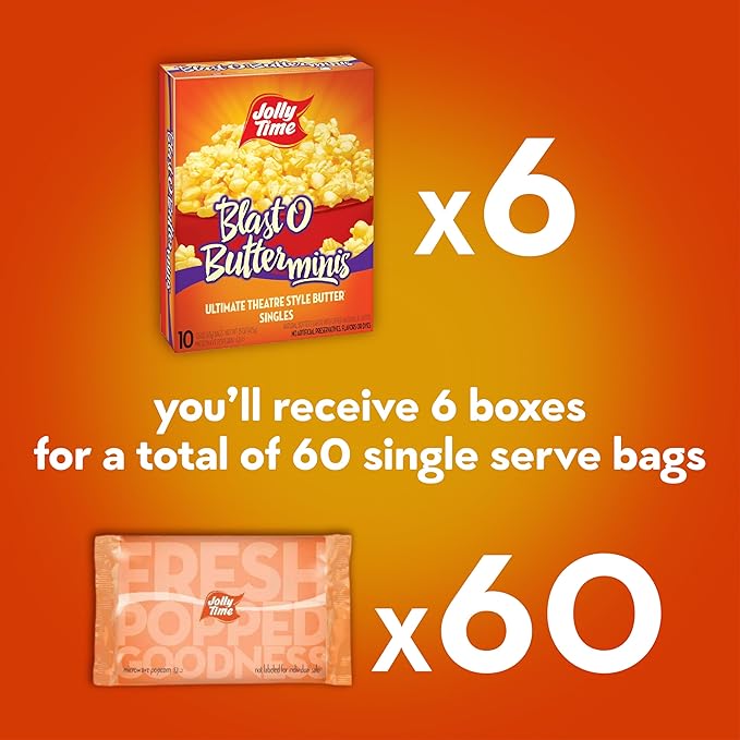 Jolly Time Blast O Butter, Ultimate Movie Theater Butter Microwave Popcorn, 1.5oz Personal Bag, 10