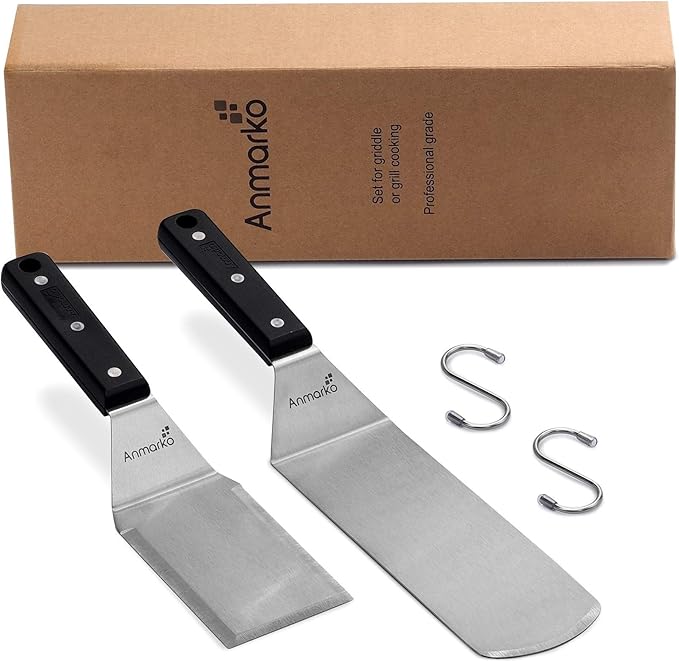 Anmarko Grill Spatula Set - Long Metal Spatula Spatula - Griddle Scraper and Pancake Flipper or