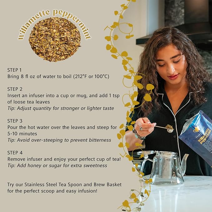 Willamette Peppermint Tea, Organic Loose Leaf Mint Herbal Tea – Soothing, Caffeine-Free