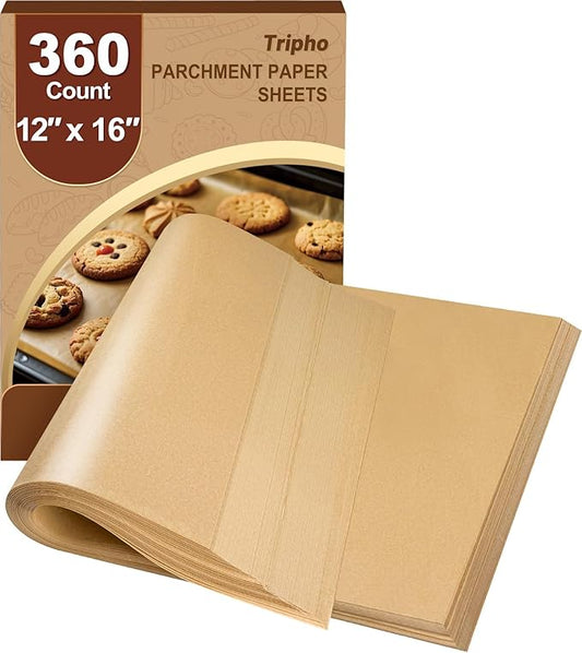 360 Count 12"x 16" Heavy Duty Parchment Paper Sheets for Baking, No-Stick & No-Leak Unbleached