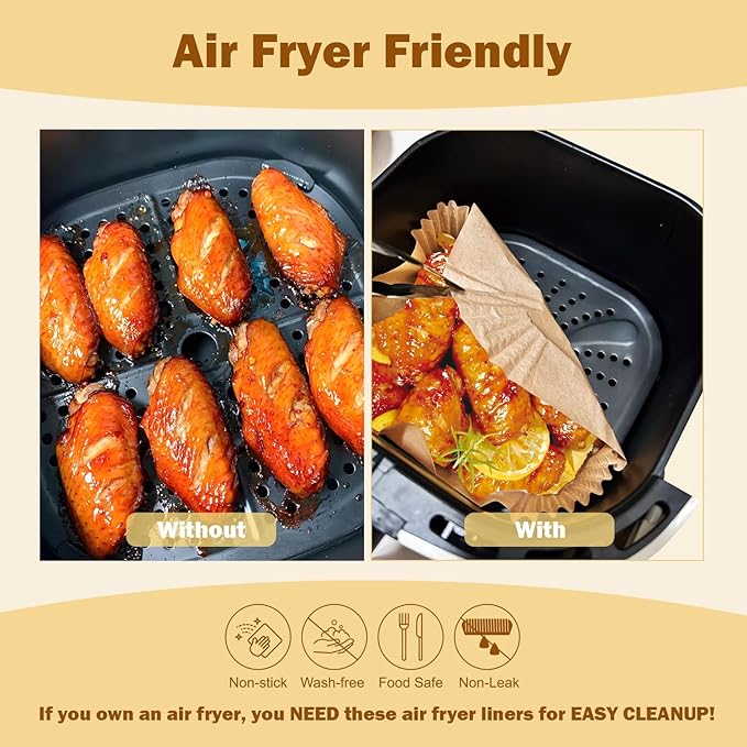 200 Pcs 6.5" Air Fryer Liner,Square Baking Parchment Airfryer Paper Unbleached Disposable Non-stick